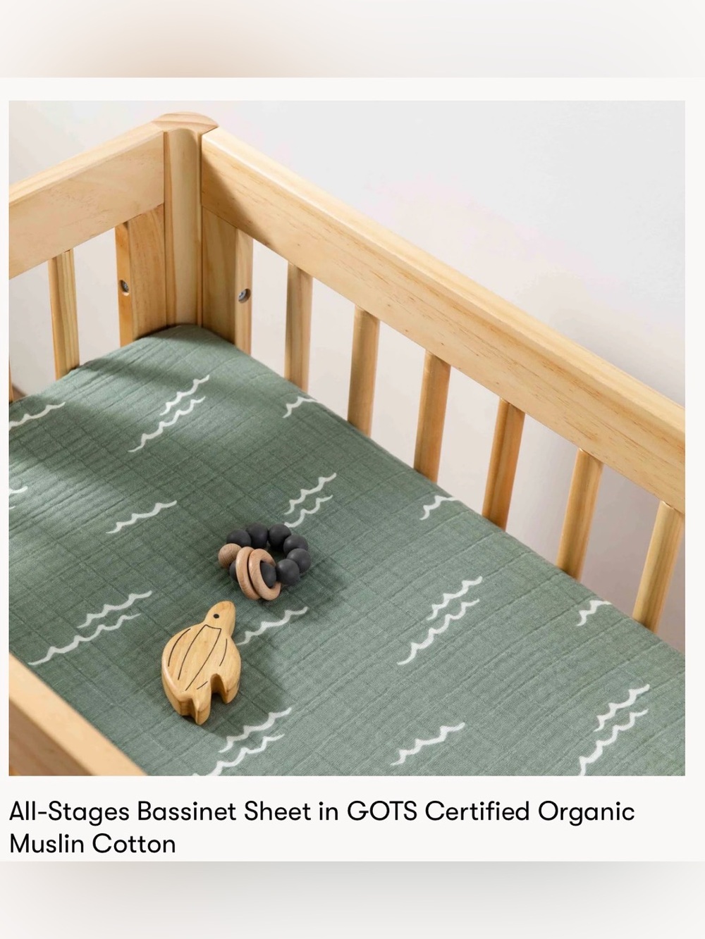 Babyletto All-Stages Organic Muslin Bassinet Sheet in Sage Green-NWT!